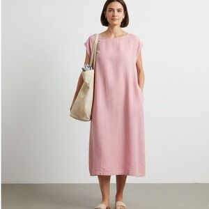 not‎ PERFECT LINEN Pink Linen Tunic Dress Medium Oversized Sleeveless Minimalist
